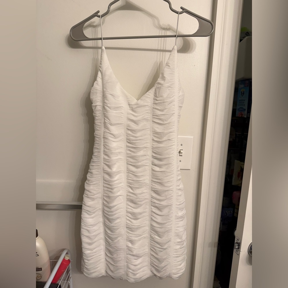Princess Polly White Ruched Open Back Mini Dress—SIZE 8